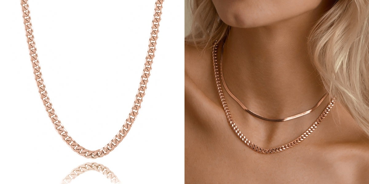 Thick rose gold curb chain necklace