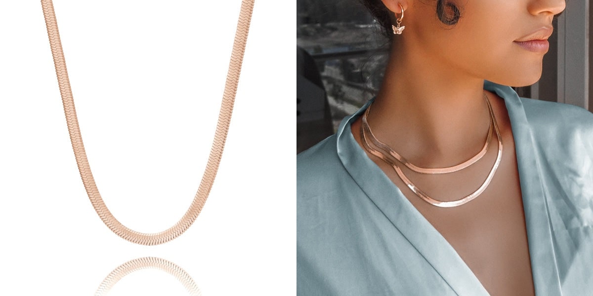 Thick rose gold herringbone chain necklace