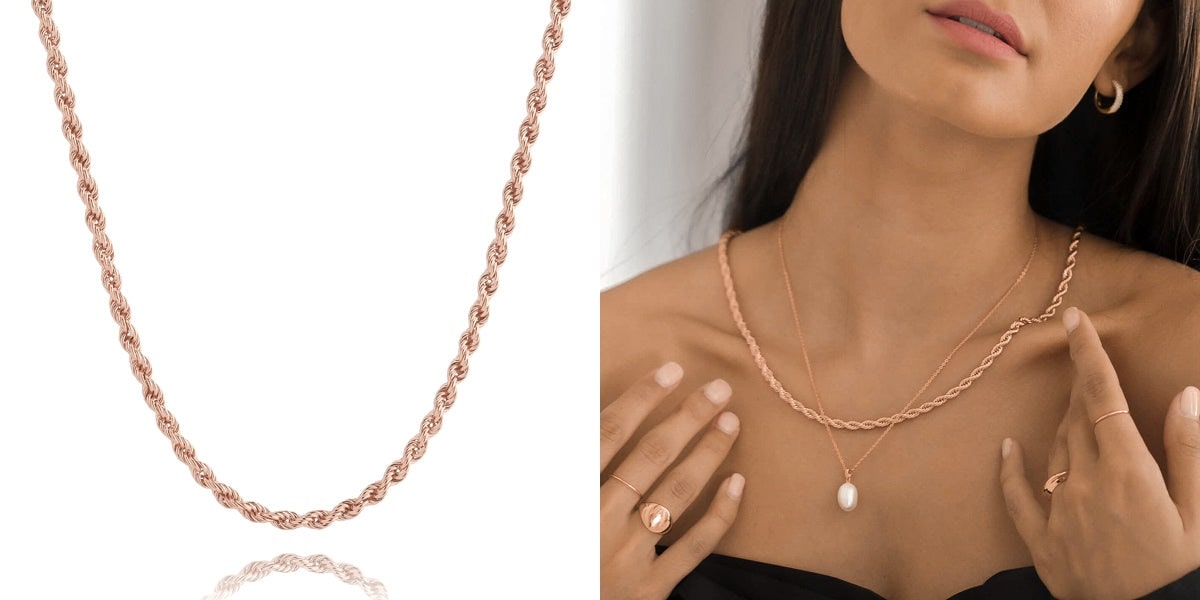 Thick rose gold rope chain necklace