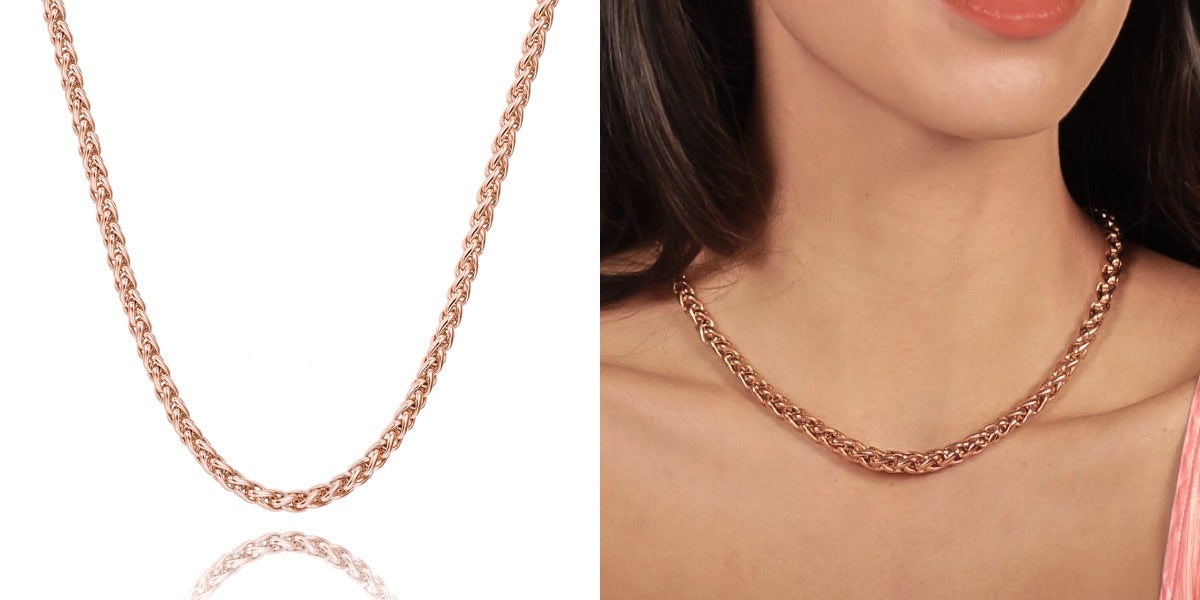Chunky rose gold wheat chain necklace