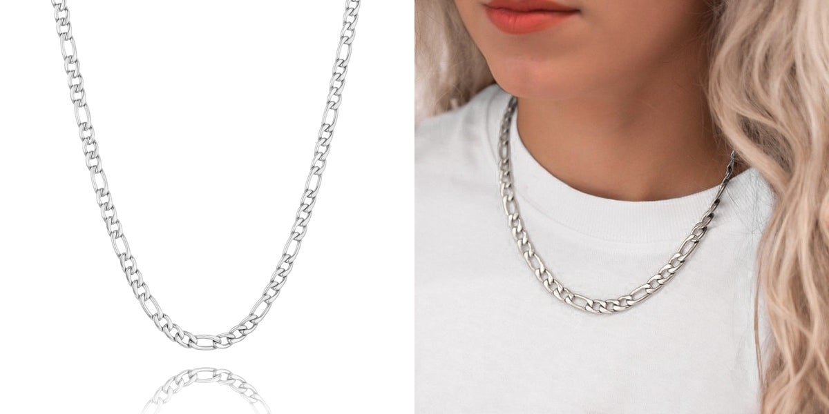 Thick silver figaro chain necklace