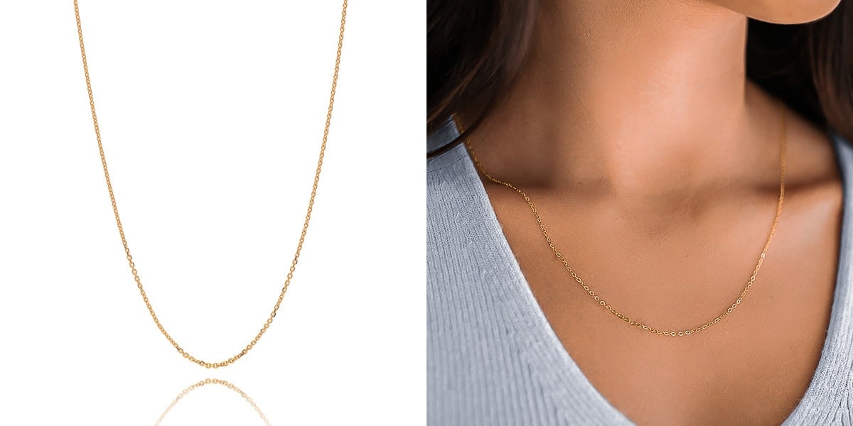 Thin gold cable chain necklace