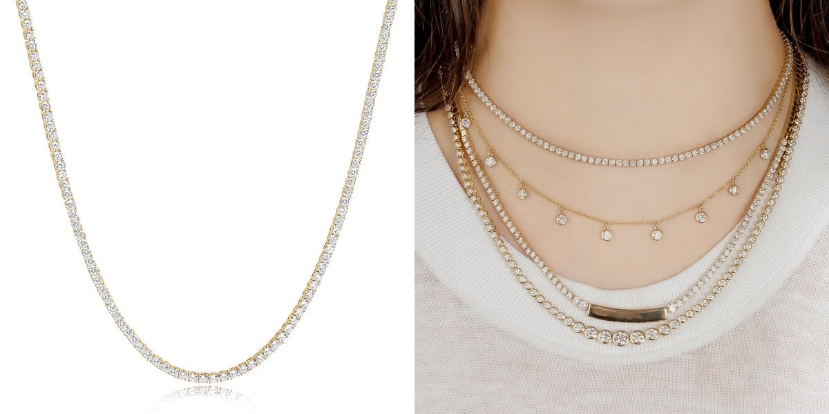 Thin gold tennis chain necklace