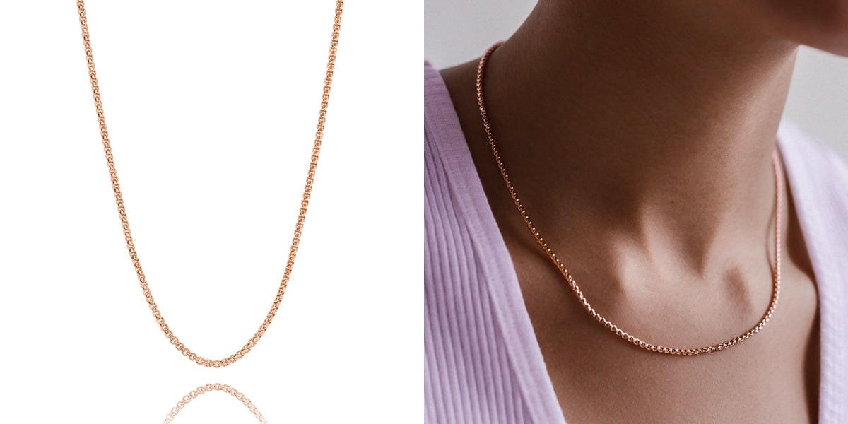 Thin rose gold box chain necklace
