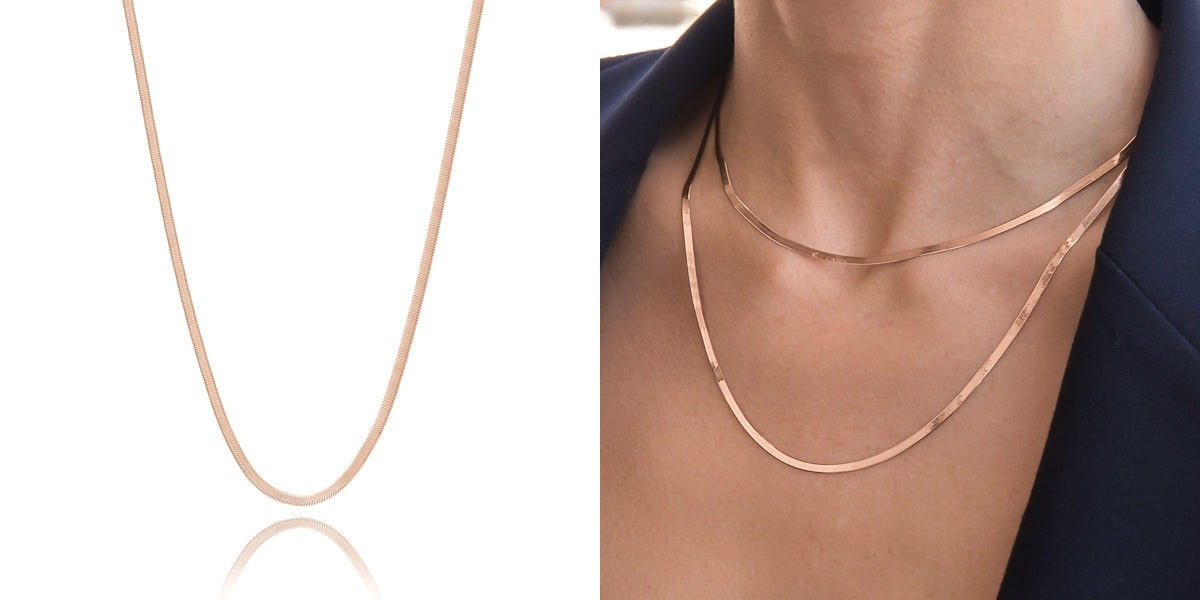 Thin rose gold herringbone chain necklace