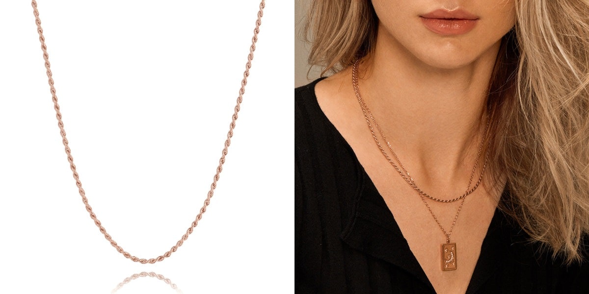 Dainty rose gold rope chain necklace