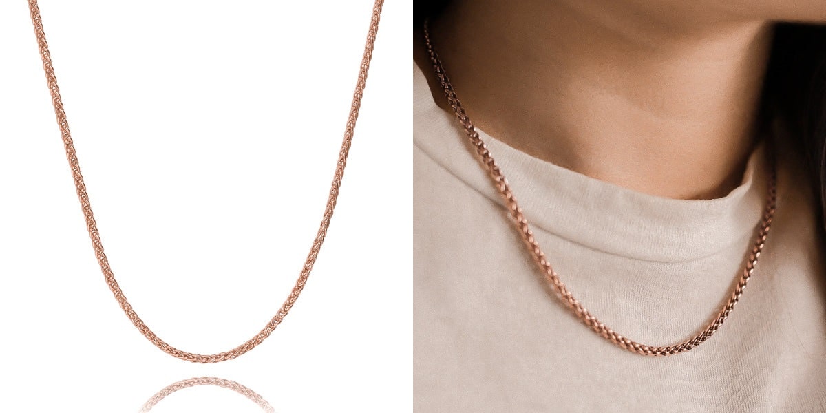 Thin rose gold wheat chain necklace