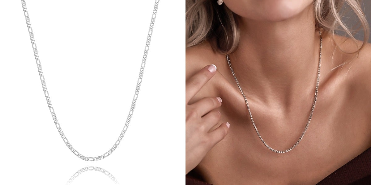 Thin silver figaro chain necklace