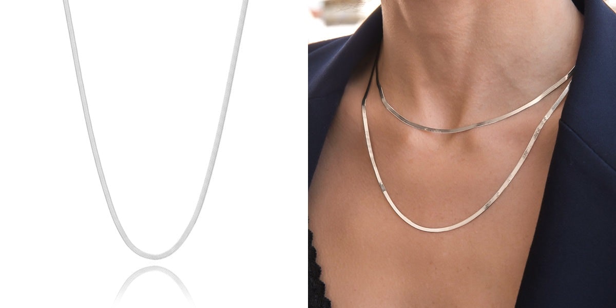 Thin silver herringbone chain necklace