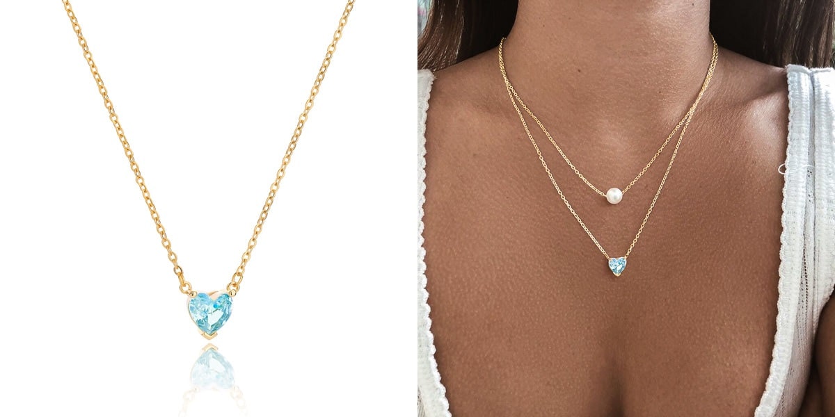 Turquoise crystal heart necklace