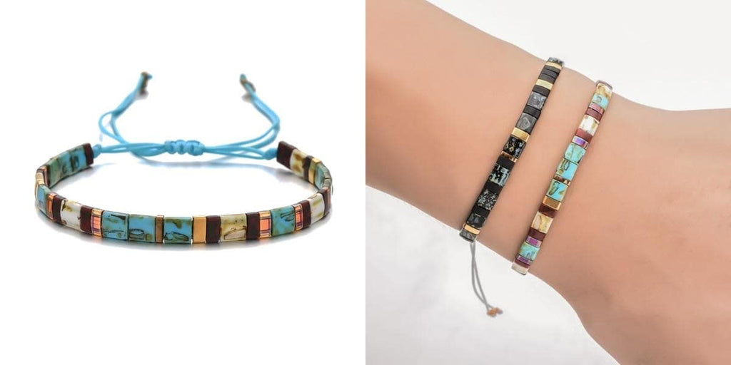 Turquoise flat square bead bracelet for yoga