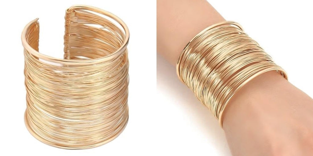 Wide gold wire cuff bracelet