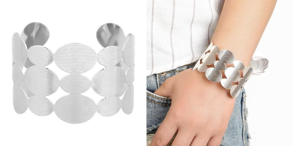 Wide geometric silver cuff bracelet