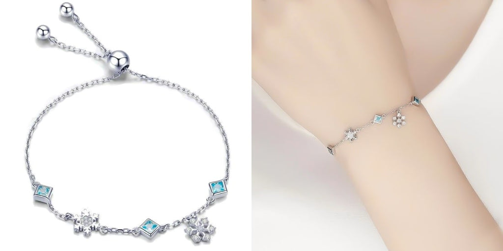 Sterling silver winter snowflake bridesmaid bracelet for weddings