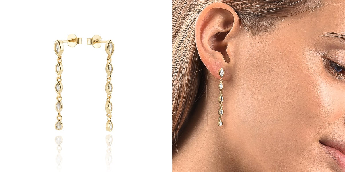 Gold crystal drop chain earrings