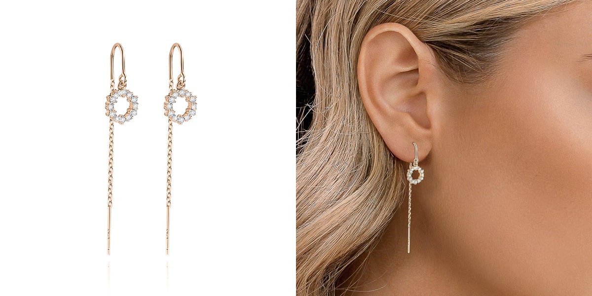 Gold crystal halo threader earrings