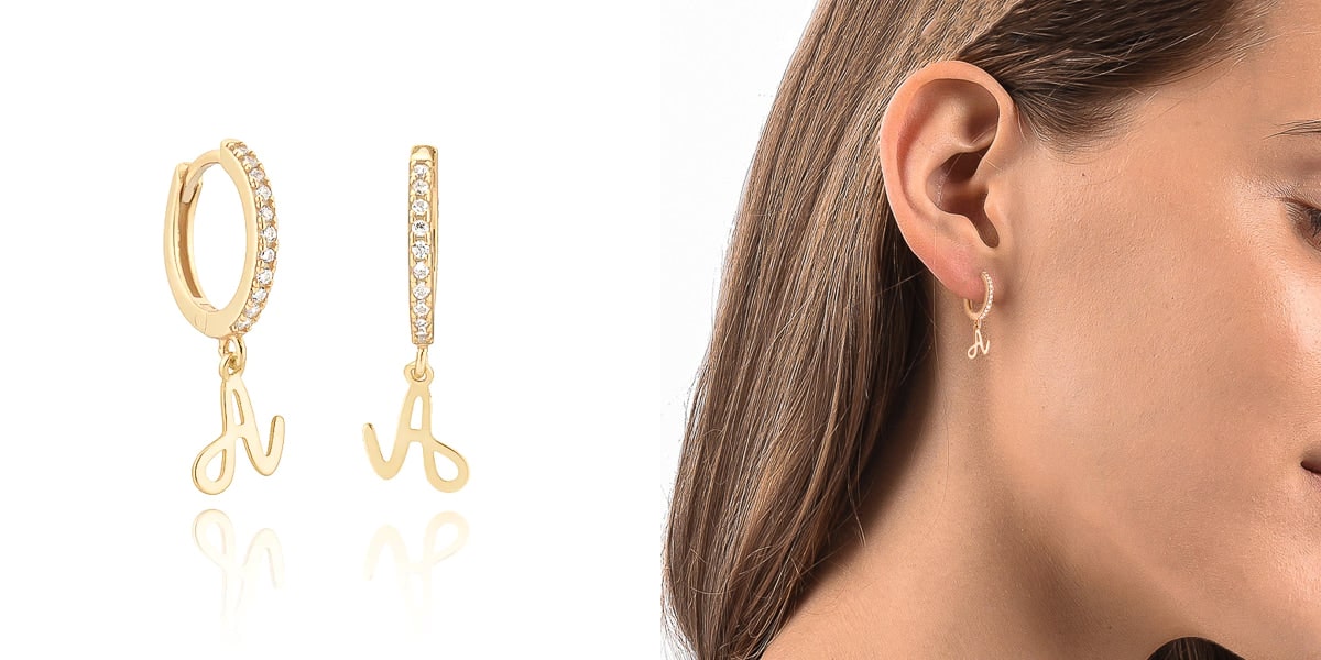 Gold cursive initial letter earrings