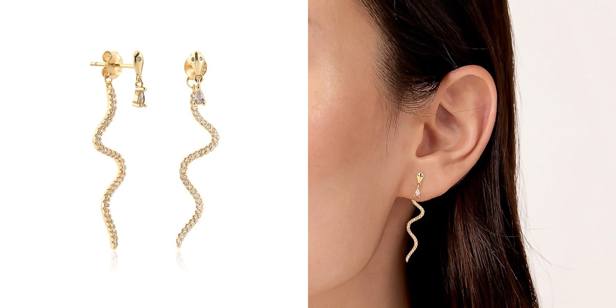 Gold snake crystal drop earrings