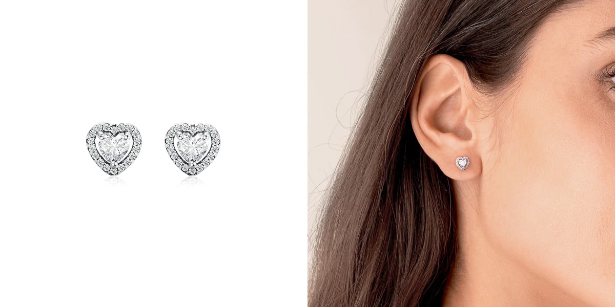 Silver zirconia halo heart studs