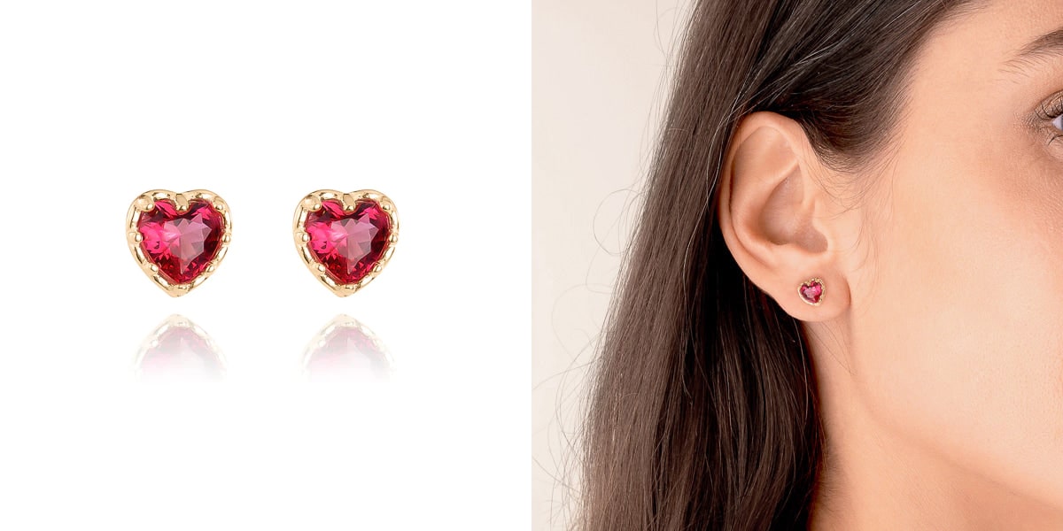 Ruby red crystal heart studs