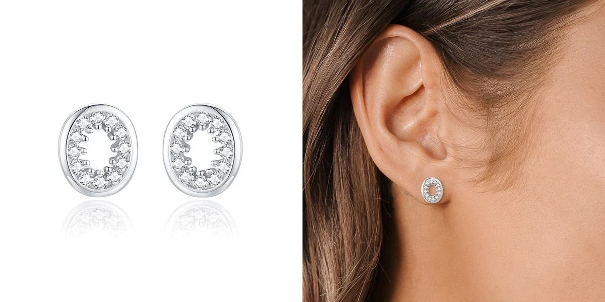 Silver oval crystal halo studs