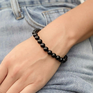 Beaded Black Lava Stone Heart Charm Bracelet