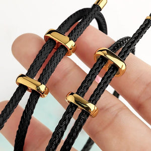 Ladies Black Leather Rope Bracelet - Facets by Susong