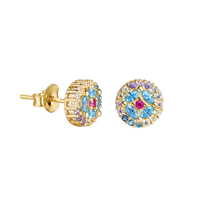 Blue Pavé Crystal Flower Stud Earrings