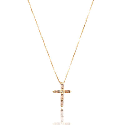 Gold Cognac Crystal Cross Necklace