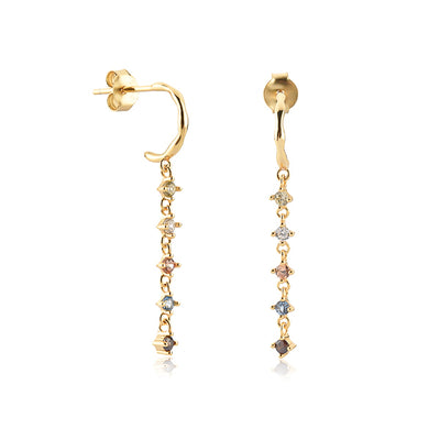 Gold Colorful CZ Drop Chain Earrings