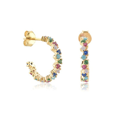 Gold colorful crystal hoop earrings