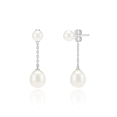 Double Pearl Drop Stud Earrings