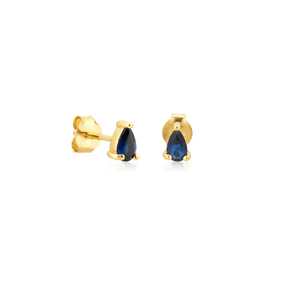 Gold blue teardrop cz studs