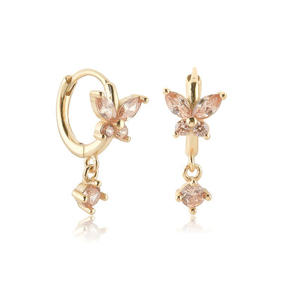 Champagne Crystal Butterfly Huggie Earrings