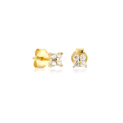Gold Mini Flower CZ Stud Earrings