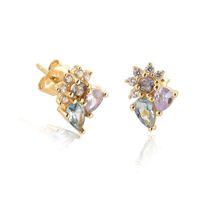 Gold Blue Floral Cluster Studs