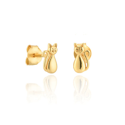 Gold Cat Stud Earrings