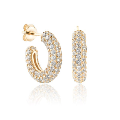 Gold chunky crystal huggie hoop earrings