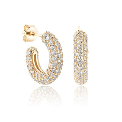 Gold Chunky Crystal Huggie Hoop Earrings