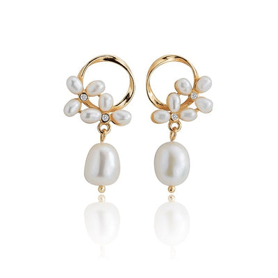 Gold Circle Pearl Drop Earrings