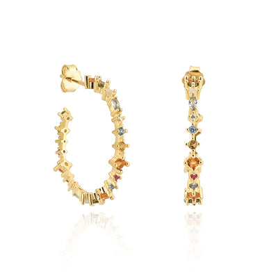 Gold Colorful Crystal Hoop Earrings