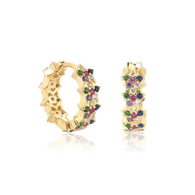 Gold colorful flower pavé hoops
