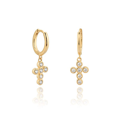 Gold Crystal Cross Mini Hoops