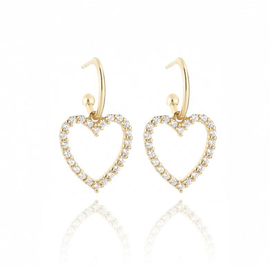 Gold Crystal Heart Dangle Earrings