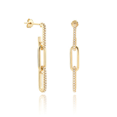 Gold CZ Link Chain Drop Earrings