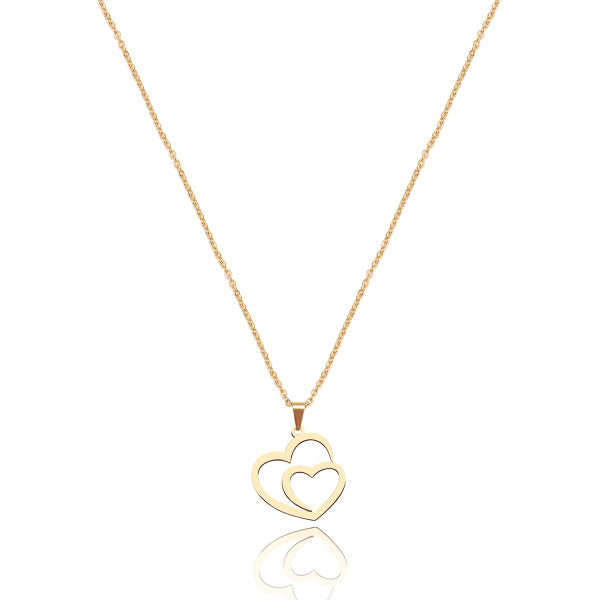 Freekiss Cute Heart Necklaces for Women, 14K Gold Plated Simple Double Open Heart Pendant Girls Necklace Small Gold Heart Choker Necklaces for Women