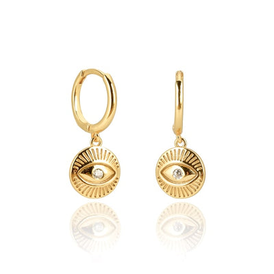 Gold eye of luck huggie hoops