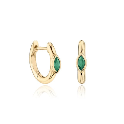 Gold green mini marquise hoops