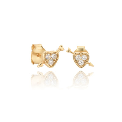 Gold Heart & Arrow Stud Earrings