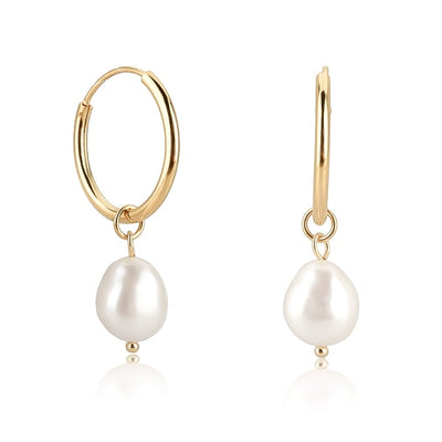 Gold large pearl drop hoops